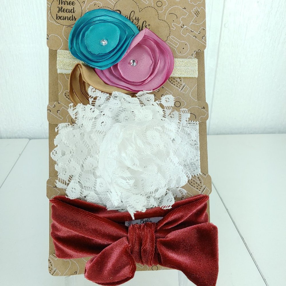 Baby Essentials 3 Head Bands Infant 0-24 Months Baby Shower Gift Photo Accessory